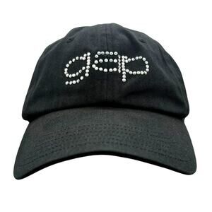 Vintage GAP Rhinestone Logo Baseball Cap Black Cotton Adjustable Dad Hat S/M